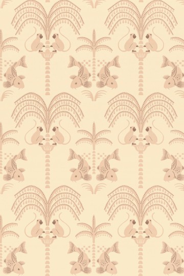 Majvillan 167-01 Sunset Gold Shell Beige Pink - tapeta stylizowana z palmami, małpami i rybami