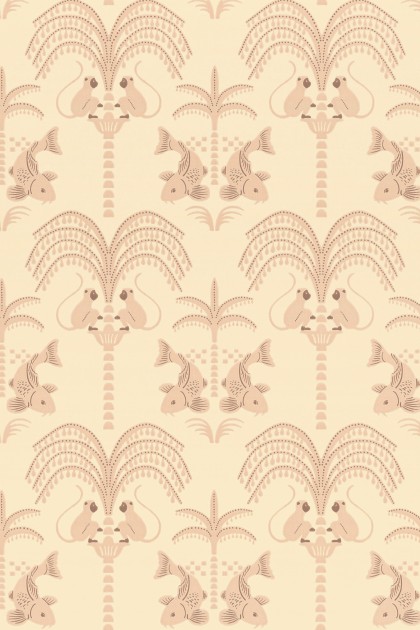Majvillan 167-01 Sunset Gold Shell Beige Pink - tapeta stylizowana z palmami, małpami i rybami