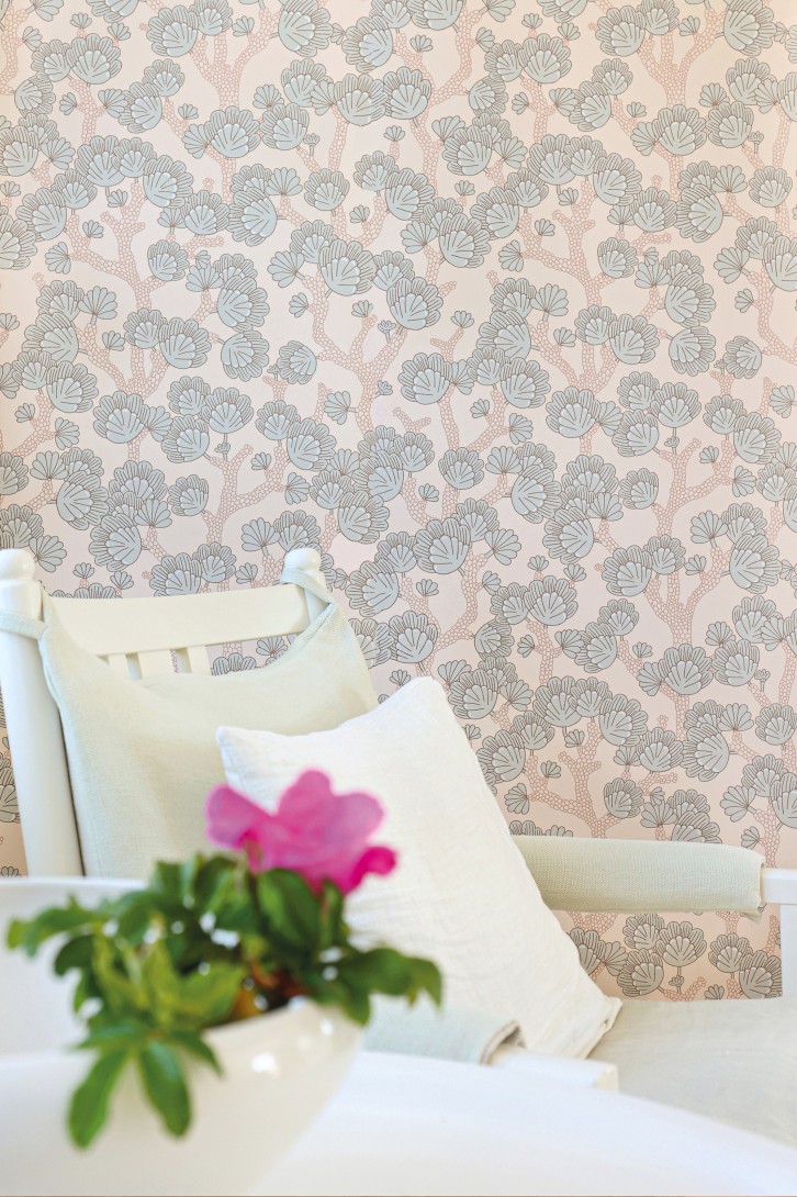 Majvillan 165-01 Beachy Breeze Sea Salt Beige - tapeta w liście miłorzębu
