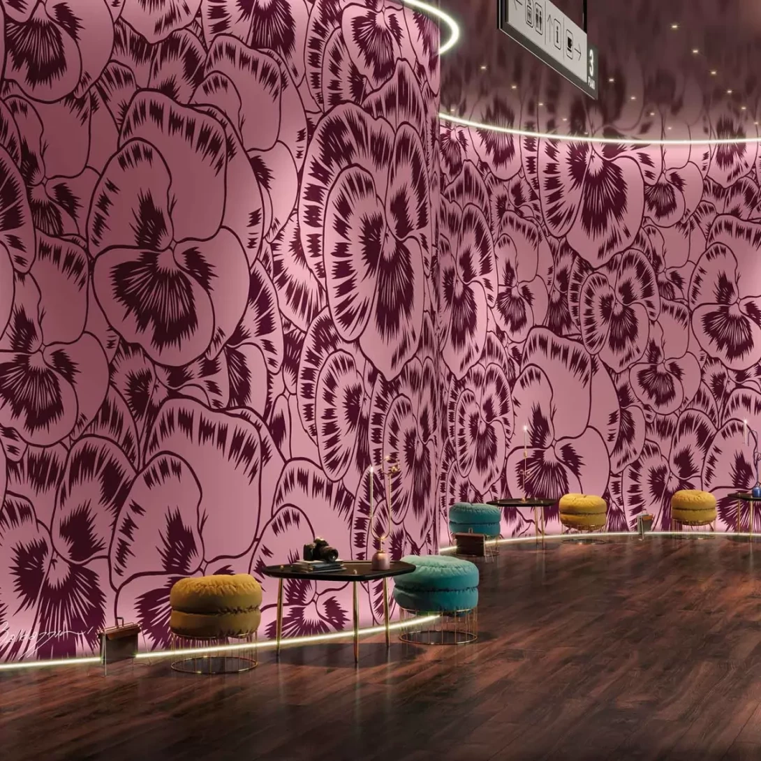 Tecnografica 75772-3 Collaborations Roberto Baldazzini Aurora Floreale Plum - mural w graficzne kwiaty