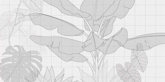 Tecnografica 77266-1 Collaborations Massimo Iosa Ghini Digital Jungle White - mural w tropikalne rośliny i kratkę