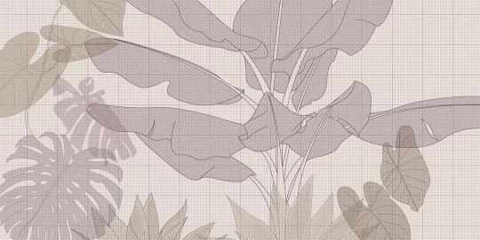 Tecnografica 77266-2 Collaborations Massimo Iosa Ghini Digital Jungle Cream - mural w tropikalne rośliny i kratkę