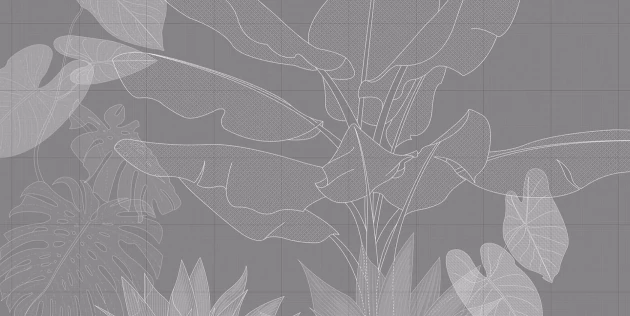 Tecnografica 77266-3 Collaborations Massimo Iosa Ghini Digital Jungle Steel - mural w tropikalne rośliny i kratkę