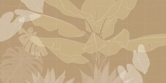 Tecnografica 77266-5 Collaborations Massimo Iosa Ghini Digital Jungle Ochre - mural w tropikalne rośliny i kratkę