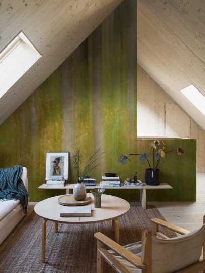 Boras Tapeter 9771W Marie Mattsson Oktoberbjörkar Green - mural abstrakcyjny