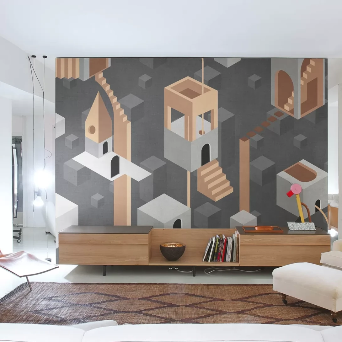 Tecnografica 73208-4 Architectures Mame 32 Black - mural w abstrakcyjny pejzaż miejski
