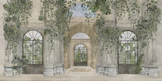Tecnografica 84059-1 Architectures Buen Retiro Olive - mural z motywem kamienicy