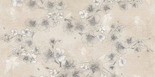 Tecnografica 56417-1A Bioliving Birdflower Beige A - mural w kwiaty i jodełkę