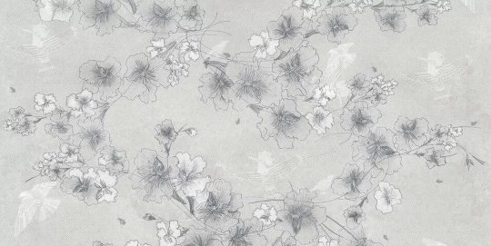 Tecnografica 56417-2A Bioliving Birdflower Grey A - mural w kwiaty i jodełkę