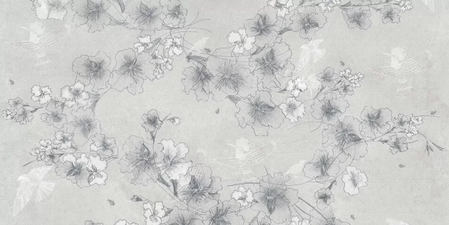 Tecnografica 56417-2A Bioliving Birdflower Grey A - mural w kwiaty i jodełkę