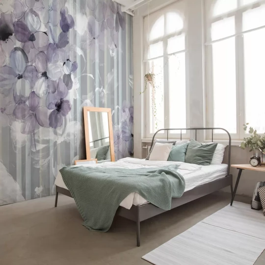 Tecnografica 56090-1 Bioliving Charleston Grey - mural w kwiaty i paski