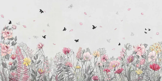 Tecnografica 70522-6 Bioliving Eden White - mural w kwiaty i motyle