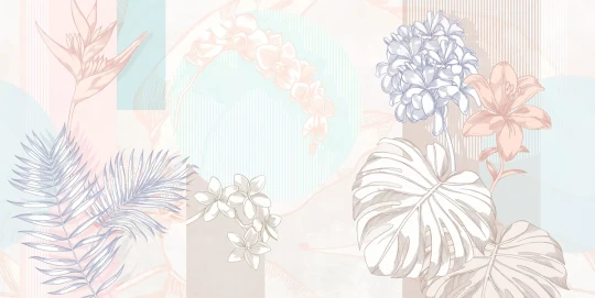 Tecnografica 83608-2 Bioliving Kauai Flowers Grey - mural w rośliny i geometryczne figury