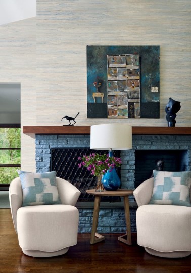 Thibaut T24409 Yutori Overlook Blue Slate - tapeta z abaki w górski krajobraz