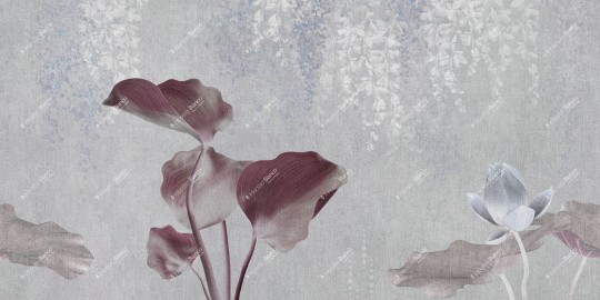 Inkiostro Bianco INKAAON2301 Inediti Serie 05 Adorno - mural w kwiaty na betonowym tle