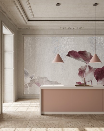 Inkiostro Bianco INKAAON2301 Inediti Serie 05 Adorno - mural w kwiaty na betonowym tle