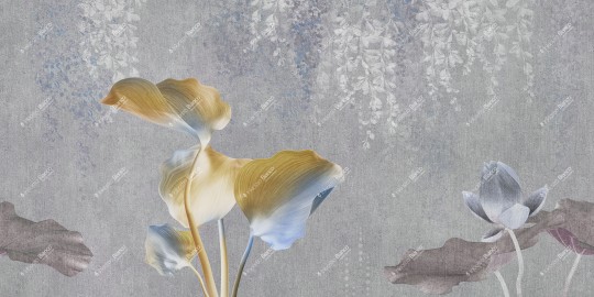 Inkiostro Bianco INKAAON2302 Inediti Serie 05 Adorno - mural w kwiaty na betonowym tle