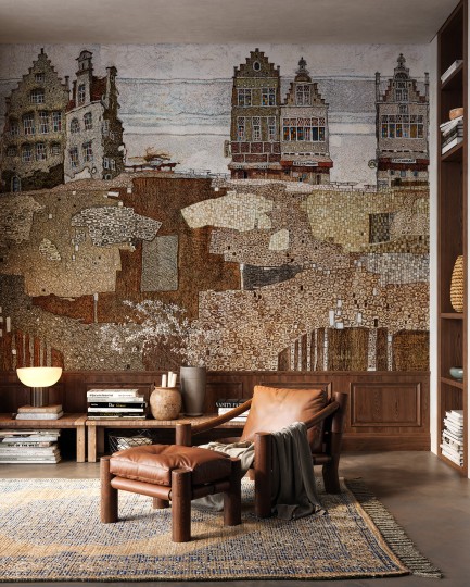 Wonderwall 35 0588 04 Borgo - mural w abstrakcyjny pejzaż miasteczka