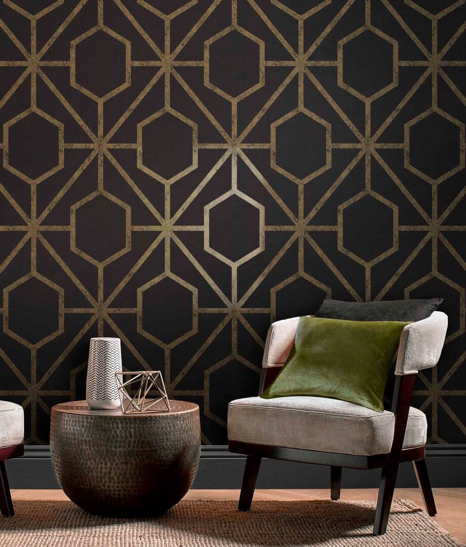 Graham & Brown 112197 Pioneer - tapeta w złotą kratownicę