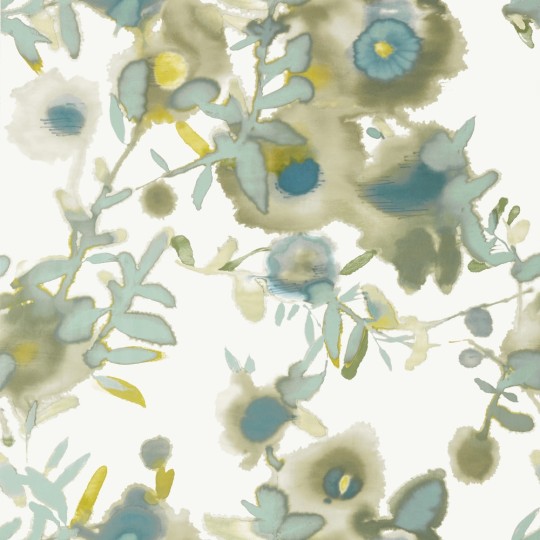 Thibaut T13085 Summer House Open Spaces Beige and Teal - tapeta w akwarelowy wzór