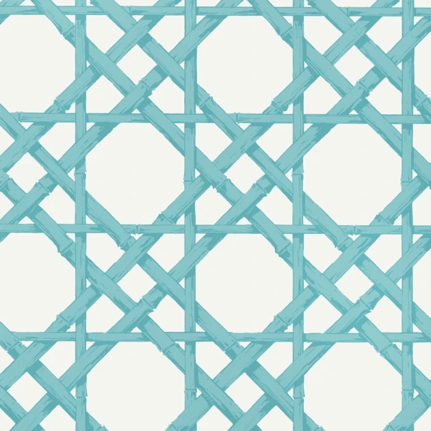 Thibaut T13143 Summer House Cyrus Cane Turquoise - tapeta w geometryczną kratownice