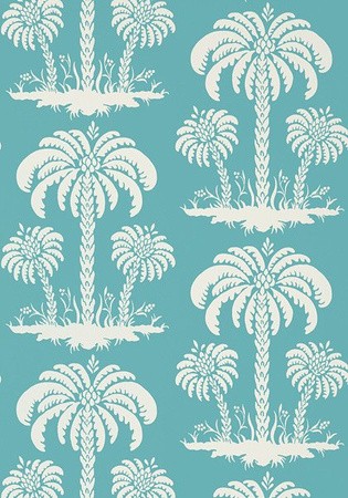 Thibaut T13146 Summer House Palm Island Turquoise - tapeta w palmy