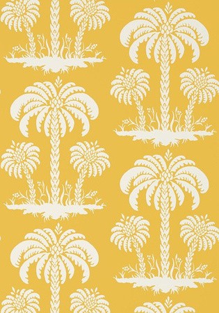 Thibaut T13148 Summer House Palm Island Yellow - tapeta w palmy