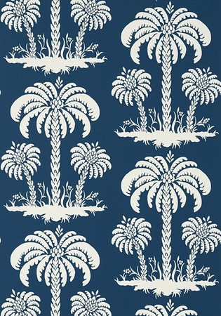 Thibaut T13149 Summer House Palm Island Navy - tapeta w palmy