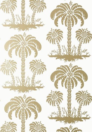 Thibaut T13165 Summer House Palm Island Metallic Gold - tapeta w palmy
