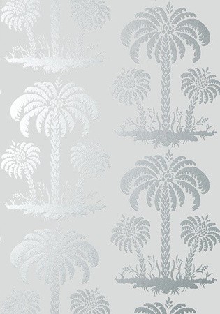 Thibaut T13166 Summer House Palm Island Metallic Silver - tapeta w palmy