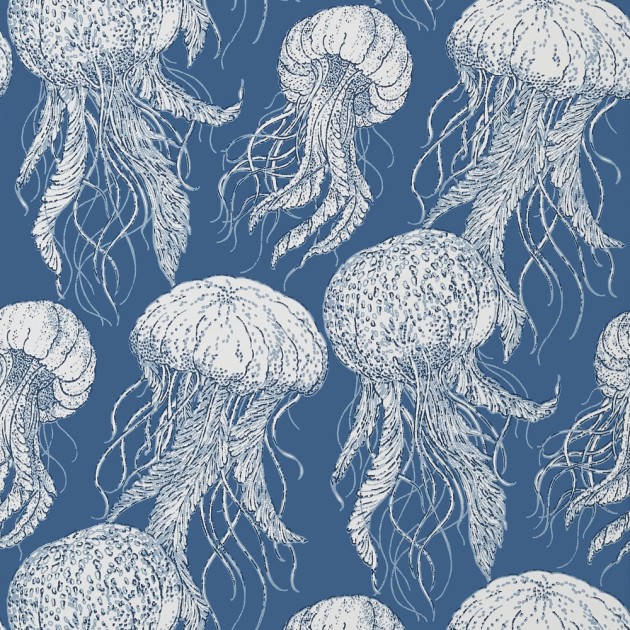 Thibaut T13171 Summer House Jelly Fish Bloom Navy - tapeta w meduzy