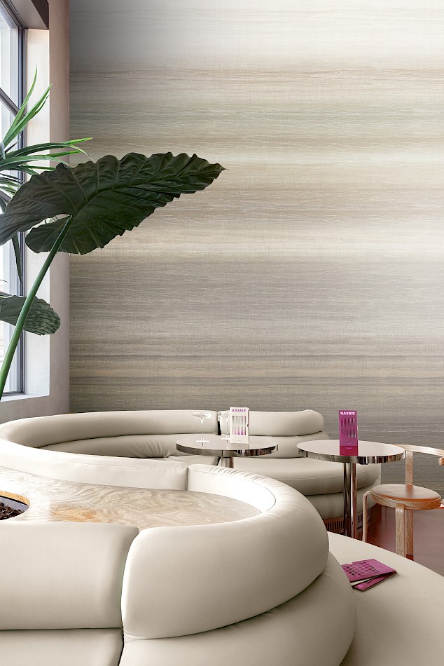Khroma DGRIC202-260 Serica Chanderi Moonbeam - mural w poziome pasy z efektem ombre