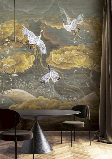 Khroma DGTRA4023-260 Traces Byobu Gold - mural w żurawie