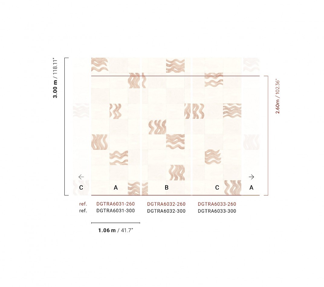 Khroma DGTRA6032-260 Traces Yugen Peach - mural geometryczny w kwadraty i fale