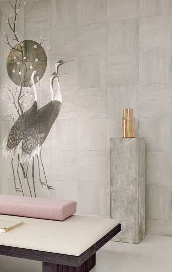 Khroma DGTRA7033-260 Traces Tsuro Silver - mural w żurawie