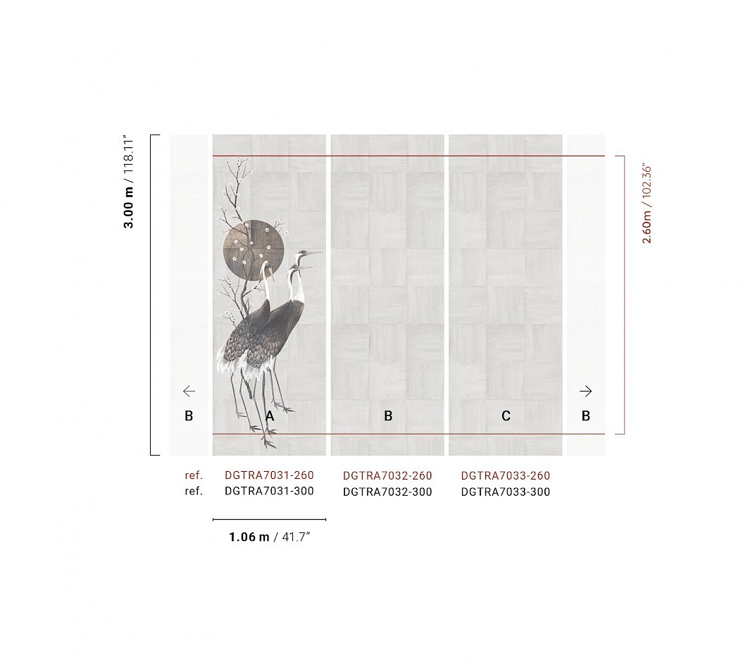 Khroma DGTRA7031-300 Traces Tsuro Silver - mural w żurawie