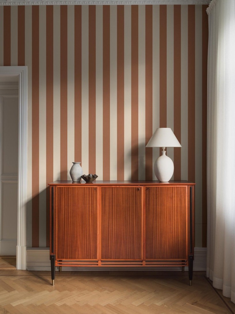 Boras Tapeter 9802W Studio Båstad Stripe Orange - mural w paski