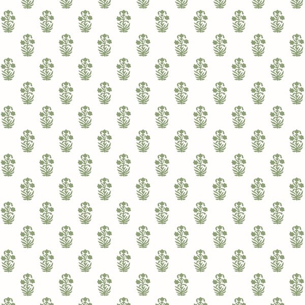 Thibaut T36402 Indienne Corwin Green on White - tapeta w małe kwiaty