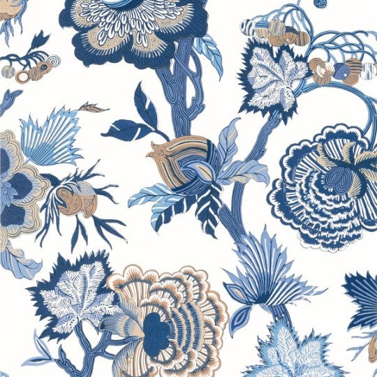 Thibaut T36418 Indienne Jacobean Blue and White - tapeta we wzór jakobiński