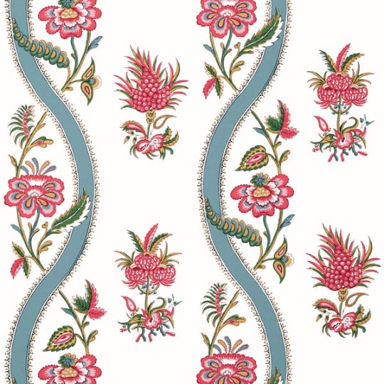 Thibaut T36426 Indienne Ribbon Floral Raspberry and Teal - tapeta w kwiaty i fale