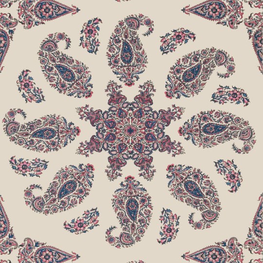Thibaut T36430 Indienne East India Raspberry and Blue on Natural - tapeta paisley