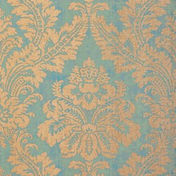 Thibaut T6870 Texture Resource 3 Argentina Damask Metallic Gold on Blue - tapeta w ornamenty
