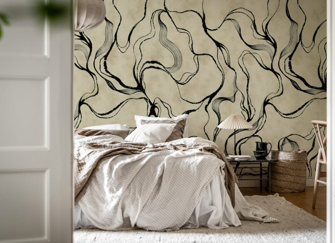 Rebel Walls R21139 Modern Simplicity Soft Curve Black - mural w organiczne linie
