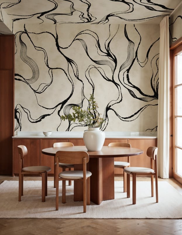 Rebel Walls R21139 Modern Simplicity Soft Curve Black - mural w organiczne linie