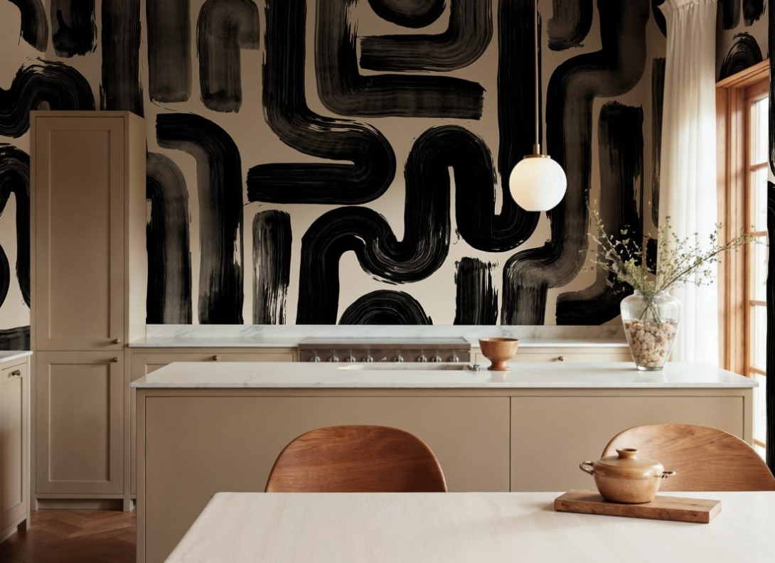 Rebel Walls R21776 Modern Simplicity Drape Brush Black - mural w pociągnięcia pędzla