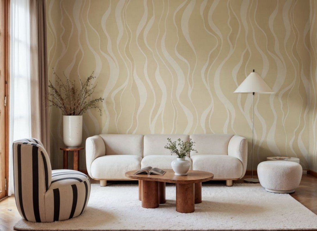 Rebel Walls R21093 Modern Simplicity Gentle Lines Yellow - mural w organiczne fale