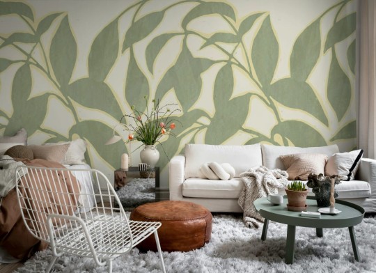 Rebel Walls R21769 Modern Simplicity Leaf Silhouette Green - mural w duże liście