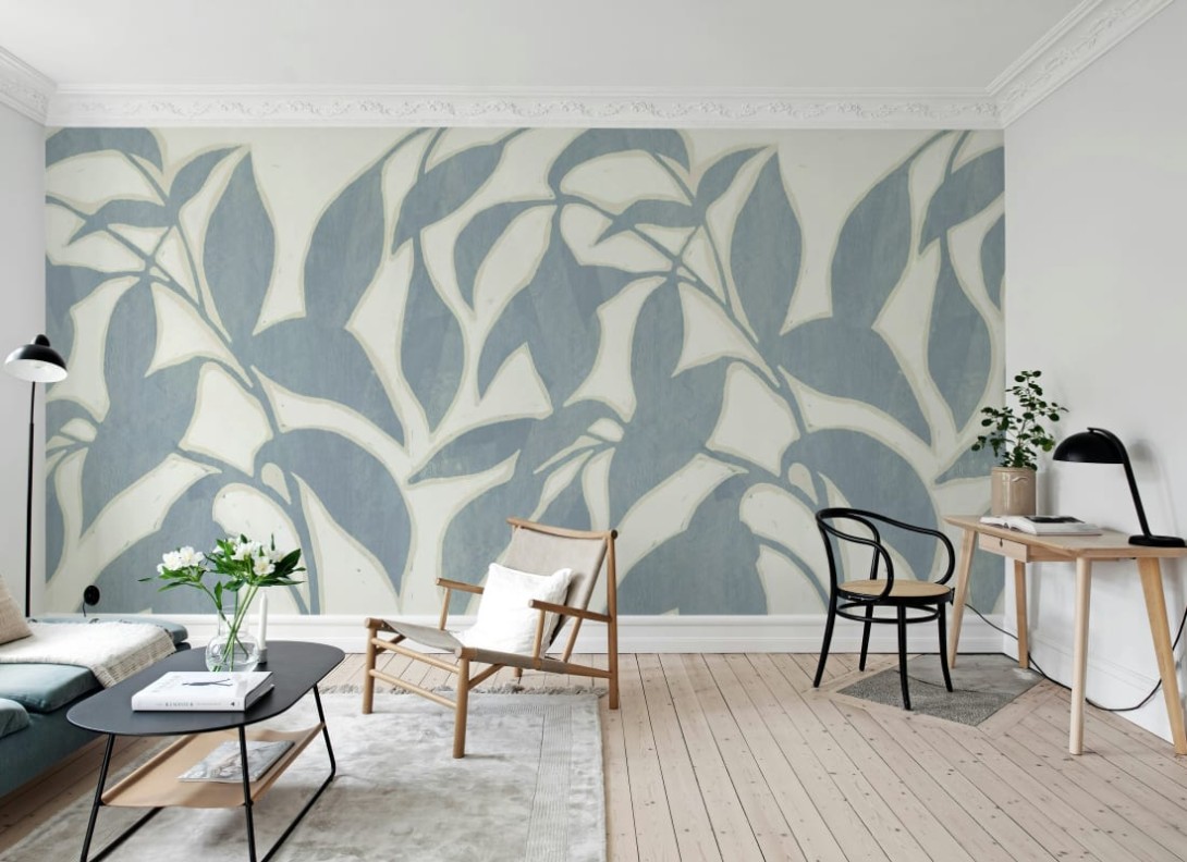 Rebel Walls R21770 Modern Simplicity Leaf Silhouette Blue - mural w duże liście