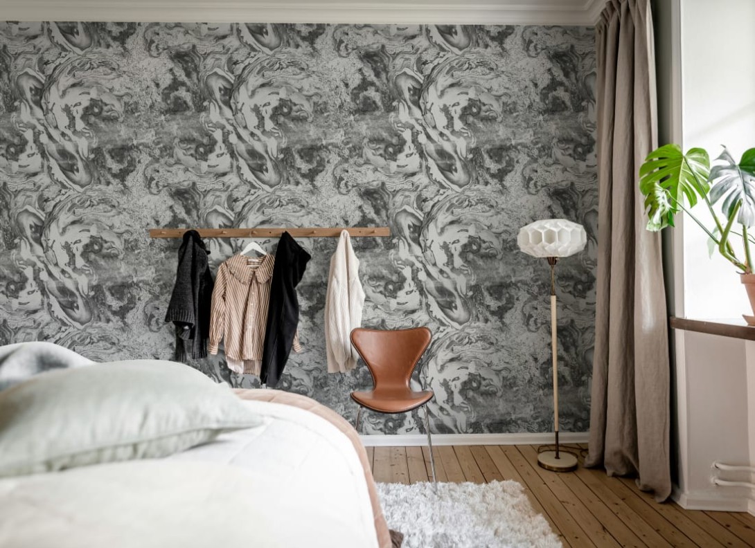 Rebel Walls R21103 Modern Simplicity Marble Flow Black - mural imitujący marmur