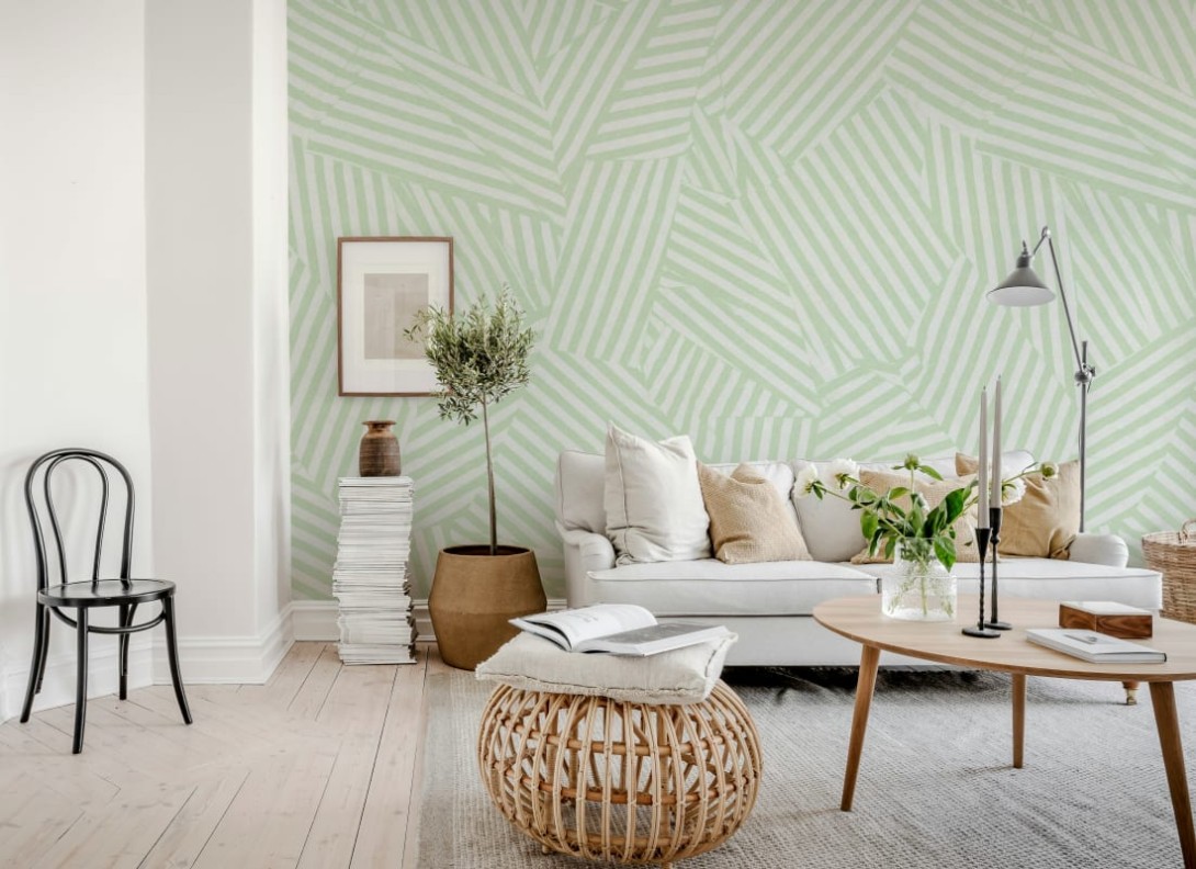 Rebel Walls R21119 Modern Simplicity Abstract Weave Light Green - mural geometryczny w paski